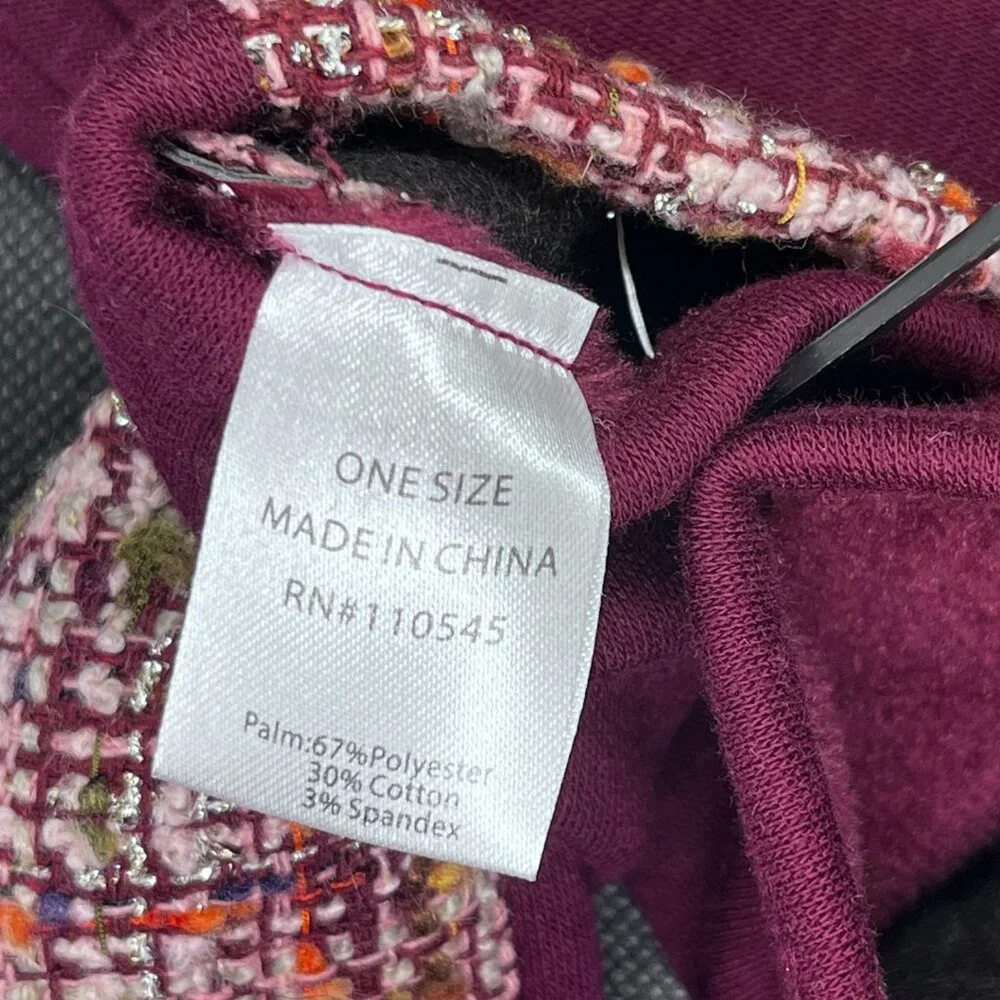 Maroon purple tweed gloves
